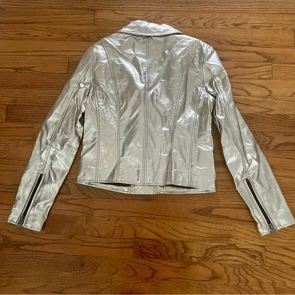 BLANK NYC Champagne Metallic Gold Faux Leather Motorcycle Jacket Women’s Small - Picture 7 of 9